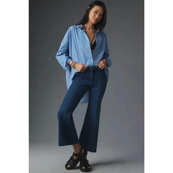 Anthropologie Pilcro Stick Wash Club Cropped Flare Jeans 30 Tall X 31 - Picture 1 of 11